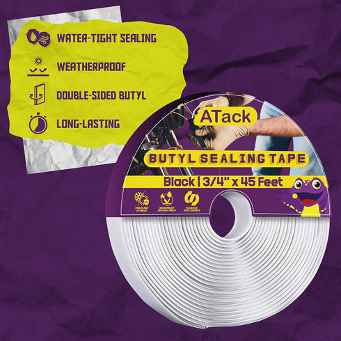 ATack Black Butyl Seal Tape, 1/8-Inch x 3/4-Inch x 45-Foot for RV Repair, Boat Sealing, Windshield