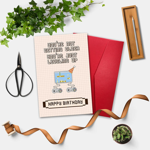 YIWANSIN Funny Birthday Card for Gamer, Leveling Up Pun Birthday Card for Friends Family Member, Nostalgic Gaming