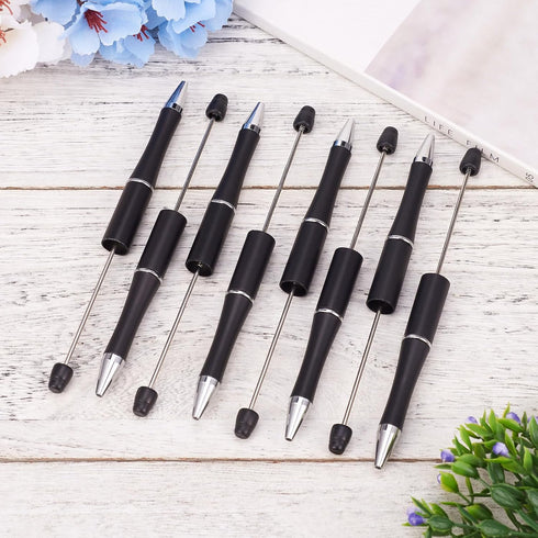 Beadthoven 20pcs Beadable Plastic Pen, Black Ink Ballpoint Pen Shaft for DIY Decorations, Office School Supplies (Black)