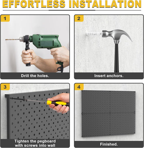 Ultrawall Metal Pegboard Panels, Black Peg Boards for Wall Organizer, Garage Tool Storage, 12"X16", 4pcs