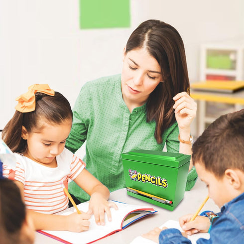 Green Stainless Steel Pencil Dispenser Holder with 6 Beautiful Stickers for Classroom, Home Office (Pencils Not