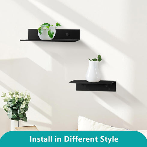 Z Metnal Small Decor Shelves, Mini Floating Display Wall Shelf, Aluminum, Matt Black, 12 x 5 inch, 2 Pack