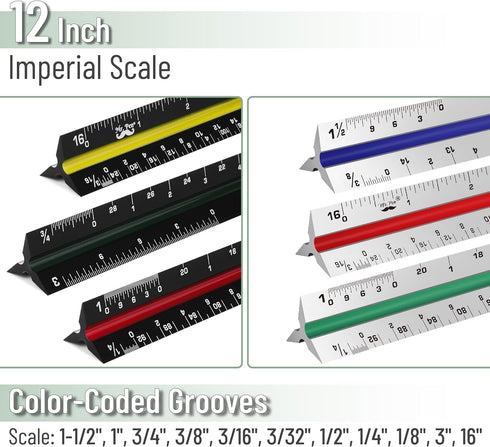 Mr. Pen Architectural Scale Ruler, 12 Inch, 3 pcs, Engineering Scale for Blueprints & Drafting