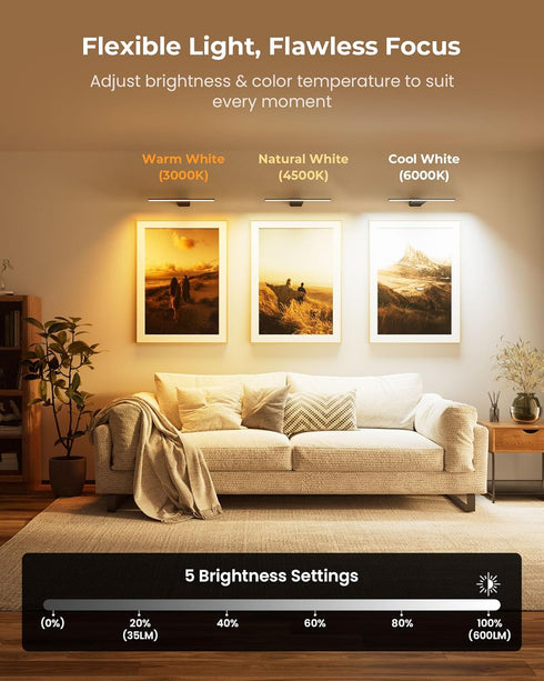 3 5 12000mAh (Black,1 Pack) Picture Light for Wall Rechargeable Art Light with Remote, Colors & Brightness Levels