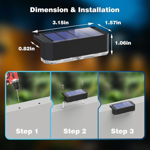 4 Pack, Peasur Solar Fence Lights Outdoor Waterproof LED Steps Light Solar Powered, Deck Lights for Railing Yard