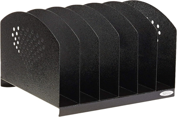 Safco Products 3155BL Steel Desk Organizer Rack, Black, with 6 Vertical Sections