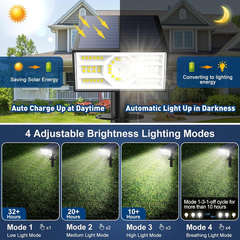 2 Pack 4 Solar Spot Lights Outdoor, Outdoor Solar Lights for Yard Waterproof, Lighting Modes Solar Landscape
