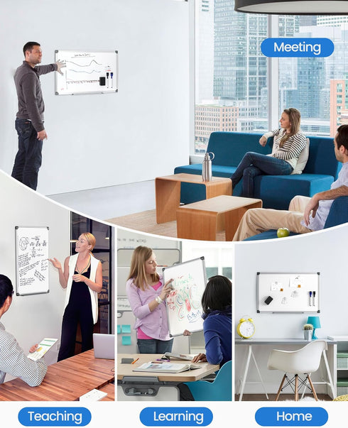Magnetic White Board Kit for Wall - 18" x 12", 1 Dry Eraser & 2 Multicolor Markers, Sliver Aluminum Frame