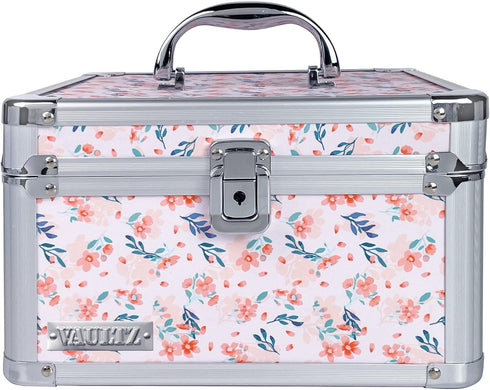 Vaultz Portable Safe Box, 10 x 10 x 6.5 Inch Large Storage Box with Lock, Mesh Pocket & Compartments