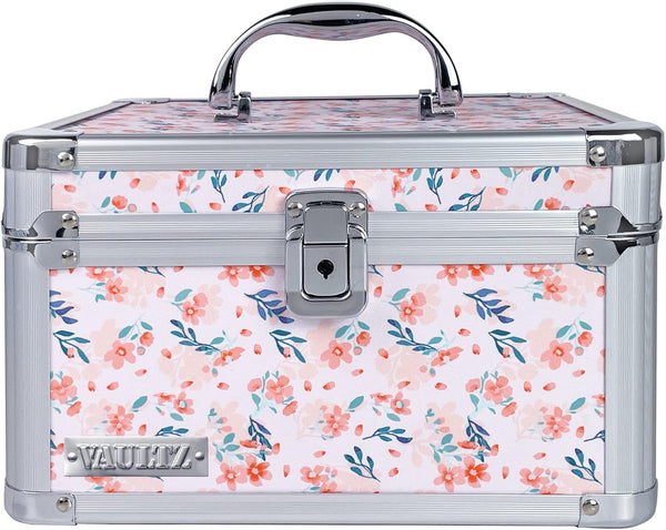 Vaultz Portable Safe Box, 10 x 10 x 6.5 Inch Large Storage Box with Lock, Mesh Pocket & Compartments