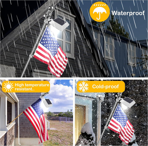 Solar Flag Pole Light, Bright White 6000k Upgrade Solar Powered for 5ft 6ft Flag Pole, Waterproof Outdoor LED Lights