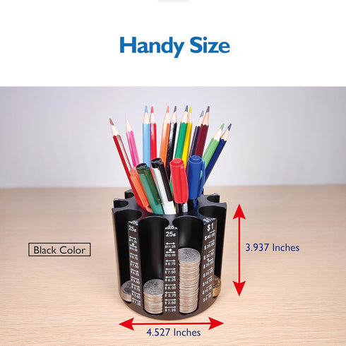 Coin Sorter Pen Holder, Change Counter Pencil Holder as Desk Organizer, Coin Counter Machine for 540pcs Coin Storage