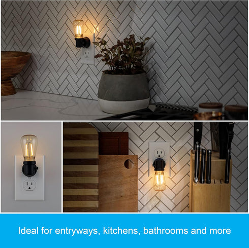 GE Vintage LED Edison Night Light, Plug-in Dusk to Dawn Sensor, Black