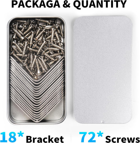 FATLODA 18PCS 72 (40mmx40mm) L Bracket & Corner Brace, Stainless Steel Right Angle Brackets for Shelves & Furniture