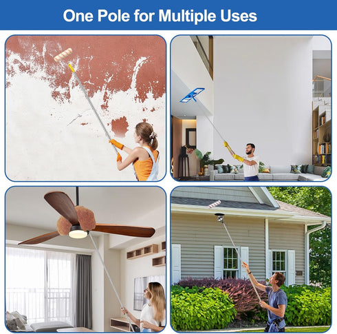 HpCuales Set 3pcs 9Inch (8FT Paint Roller Kit,Paint Roller Brush Stainless Steel Pole and Roller Covers,Multi-Function