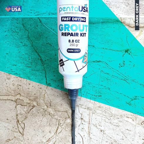 PentaUSA Tile Grout Repair Kit, Dark Grey Grout Filler, Fast Drying Formula, 8.8oz / 250gr with Grout Float