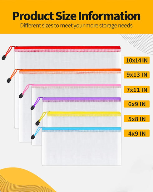 SUNEE Multisize Plastic Zipper Pouches (6 Colors, 18 Packs), Water-Resistant Zip Bag for School Office Supplies, Puzzles & Games Organizing Storage by SUNEE