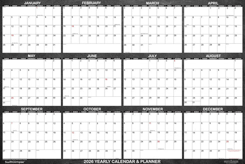 SwiftGlimpse 2026 Wall Calendar, Large 24" x 36" Designer Series, Yearly Erasable Wall Planner (Chalkboard)