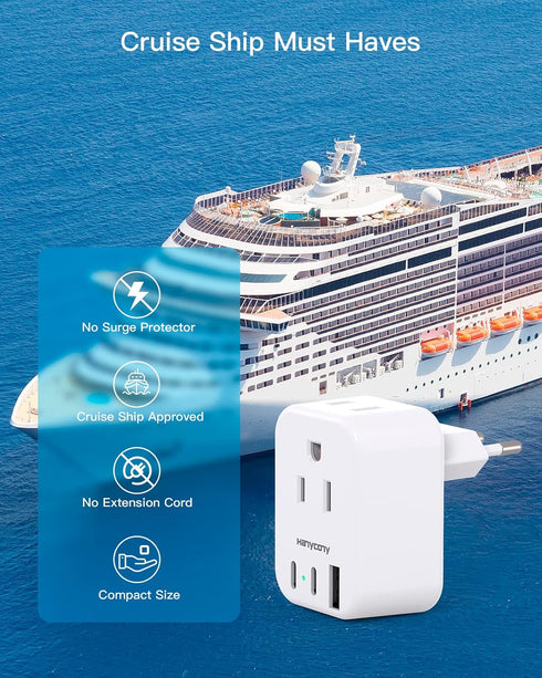 European Travel Plug Adapter USB C, US to Europe Plug Adapter with 2 Outlets 3 USB Ports, Type C Power Adapter for