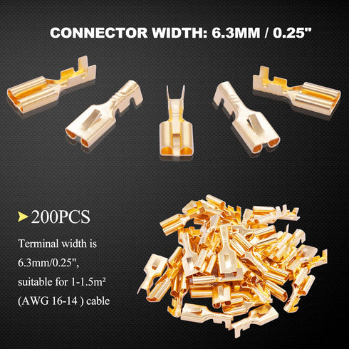 Twidec/200PCS 6.3mm Female Spade Connector, Quick Splice Crimp Terminals for Electrical Wiring