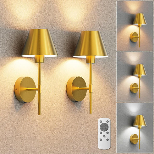 VOLISUN 17In Battery Operated Wall Sconces Set of Two,Brushed Gold Wall Sconce
