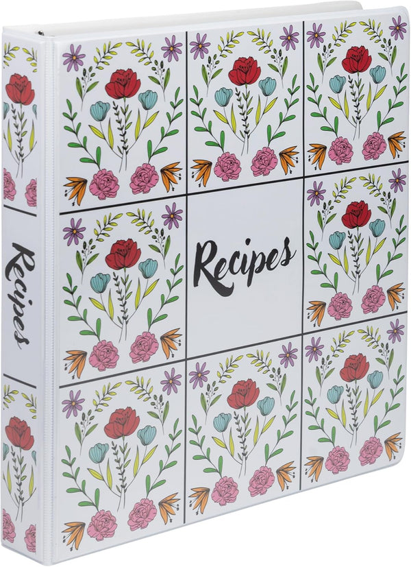 Samsill Recipe Binder Kit, 1 Inch D-Ring, Full Page 8.5 x 11, Floral Tile Design