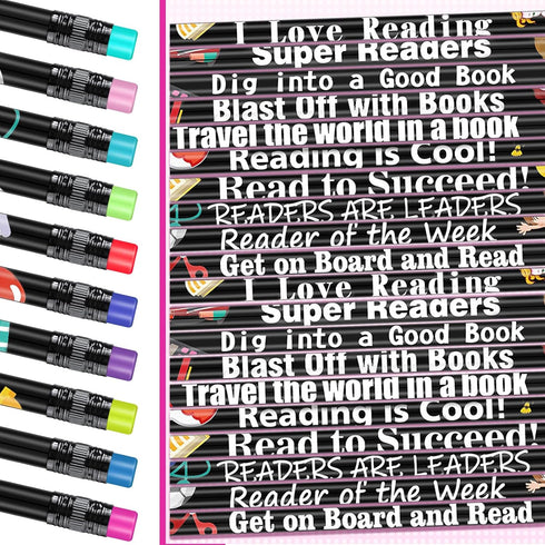 Fun Assorted Reading Pencils in Bulk, Wooden Pencils with Eraser for Kids, Classroom Reward, 150 Pieces