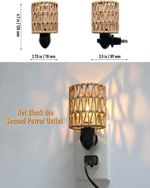 2-Pack 0.5W Boho Plug in Night Light with Switch, Farmhouse LED Night Lights Plug into Wall Socket, Baby Nursery