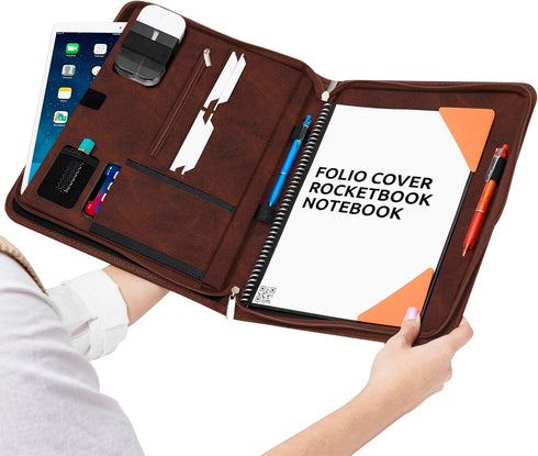 Premium Folio Cover Compatible with Rocketbook - Letter Size A4 Portfolio Organizer, Faux Leather Reusable Notebook
