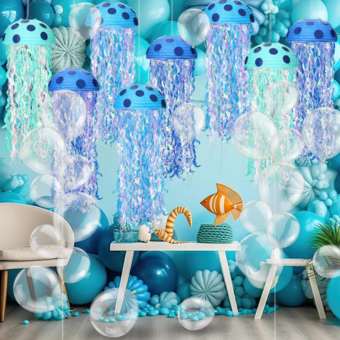 Lunmon 8 Sets 8 10 Inch 100 5/10 Inch Sponge Themed Birthday Party Decoration or Jellyfish Hanging Paper Lanterns Pcs