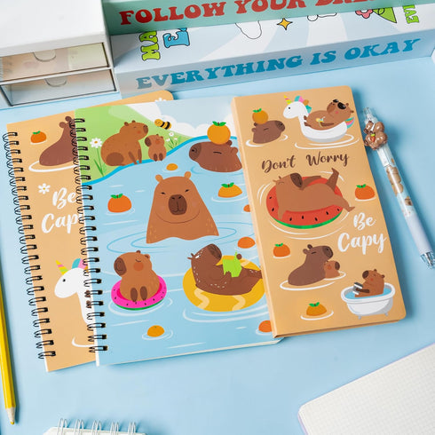 Stationery Gift Set - 3Pcs Notebook Sticky Notes, Kawaii A5 Spiral Notebooks & 550 Sheets Cute Sticky Notes Kit
