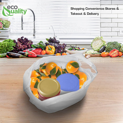 1000ct, 1/10 (8x4x16) (13 EcoQuality Plastic White T-Shirt Bags Shopping Bags, Grocery Bags, Poly Bags, Multi-Use