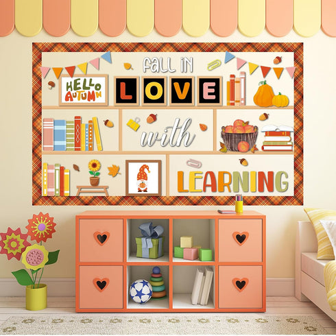 Set Bookshelf Bulletin Board Fall in Love with Learning Classroom Decoration Reading Library Inspirational Paper