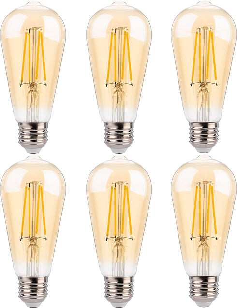 FLSNT 40W Equivalent Dimmable Vintage LED Edison Bulbs, 4W ST19 Amber Glass, 2200K Warm White, 400LM, E26 Base, 6 Pack