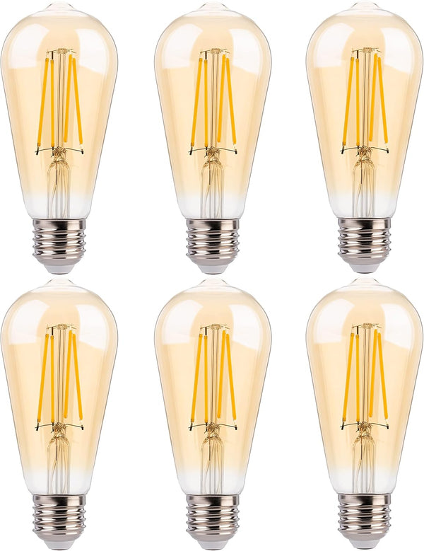 FLSNT 40W Equivalent Dimmable Vintage LED Edison Bulbs, 4W ST19 Amber Glass, 2200K Warm White, 400LM, E26 Base, 6 Pack