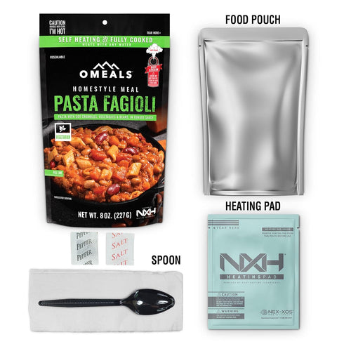 OMEALS Pasta Fagioli-Vegetarian-MRE-Extended Shelf Life-Fully Cooked w/Heater-Perfect for Outdoor Enthusiasts
