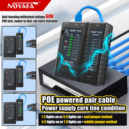NOYAFA NF-468CS Network Cable Tester, Telephone & Continuity Tester for RJ45/RJ11/RJ12/CAT5/CAT6/POE Test Tool (Black)