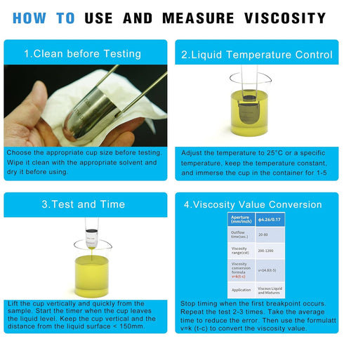 Viscosity Cup No. 4 Zahn Cup, 4 Viscometer Dip Type 44ml for Paint Sprayer, Stainless Steel Flow Cup