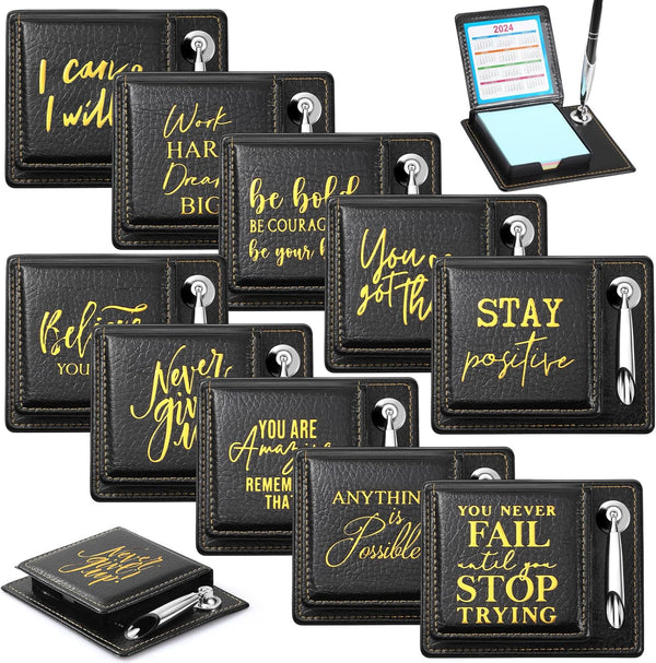 Tenceur 10 Pcs Inspirational Gifts, Bulk Sticky Notes, Motivational Pen Holder with PU Leather Box, Christmas Gifts