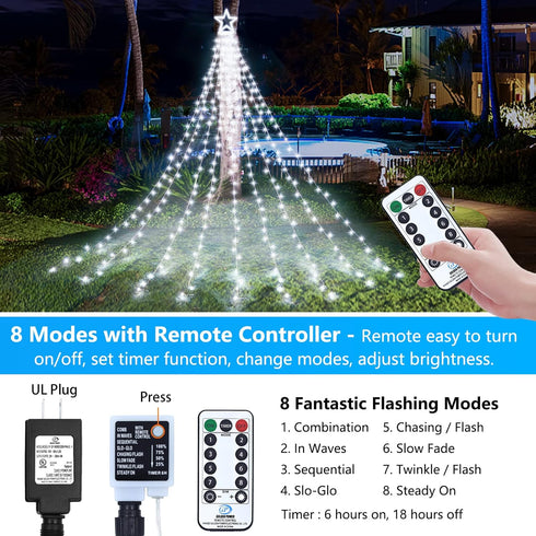 8 320 Decute Christmas Decorations Outdoor String Lights Modes and Timer with Remote, Waterproof LED Christmas Tree
