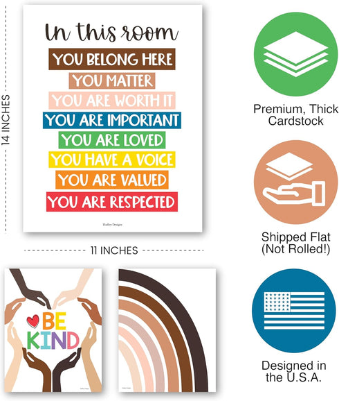 Hadley Designs Diversity Posters for Classroom Elementary, Inclusive Everyone Is Welcome Decor, Rainbow Multicultural