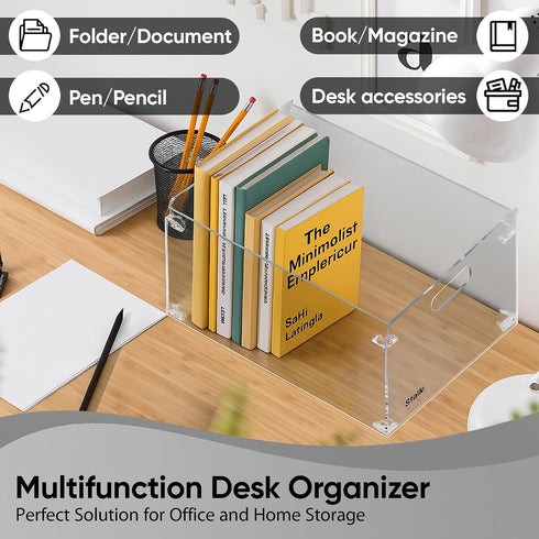 Silreck A4 Clear Acrylic File Organizer for Desk Desktop Document Holder for & Letter Size Papers, Sturdy Acrylic
