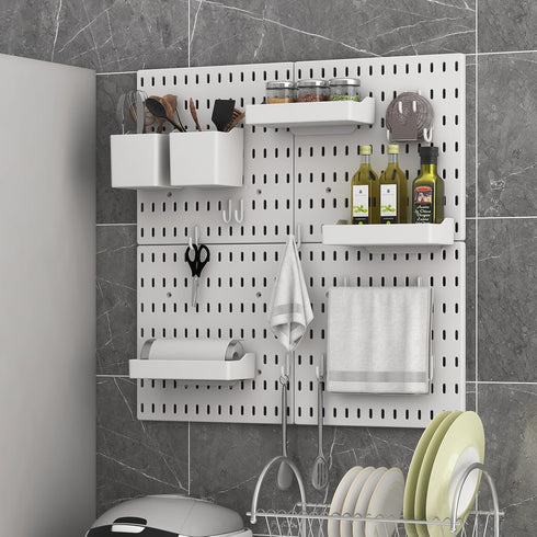 Nafenai 4 Pieces Pegboard Combination Wall Organizer Kit with 11 Accessories, White Modular Hanging Display Pegboard