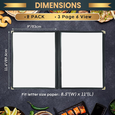 8.5 11 Inch, 2 Pack (3 6 Menu Covers x Clear View Menu Holder Transparent Menu Sleeve, Fits Letter Size Paper