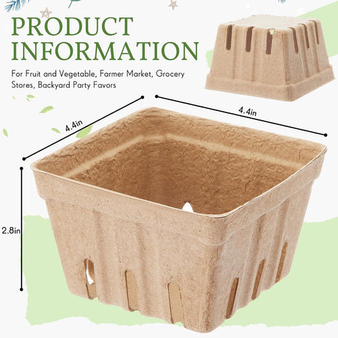 Reallnaive 20 Pack 1 Natural Pulp Fiber Berry Basket Pint, Small Molded Produce Vented Basket for Farmers Market, Fruit