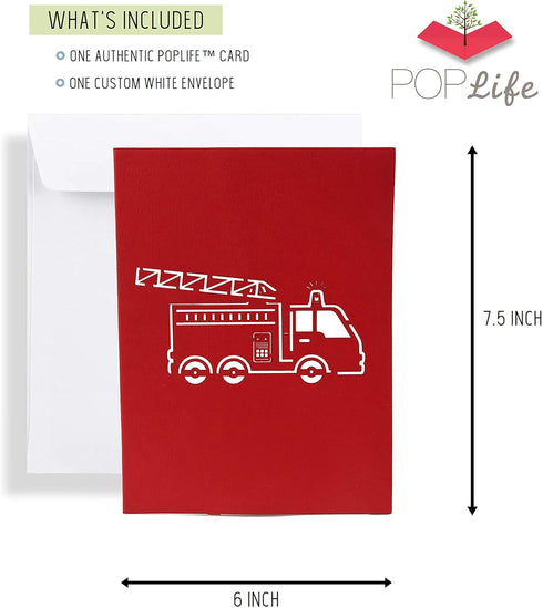 PopLife Fire Engine 3D Pop Up Card - Happy Anniversary, Birthday, Retirement Gift for Dad, Son, Brother, Grandfather,