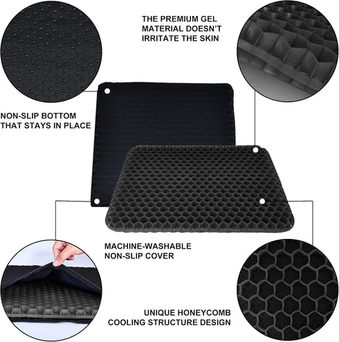 Yimiyaa Gel Seat Cushion, Double Thick Egg Gel Cushion for Pressure Pain Relief, Breathable Wheelchair Cushion Chair