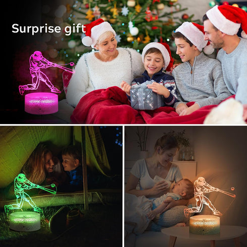 3D Baseball Man Night Light for Kids for Teens Boys Girls Birthday Christmas Gift,with Smart Touch and Remote
