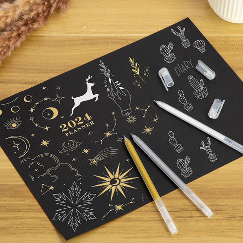 Set, 6 Pack 0.6mm SMOOTHERPRO White Gold Silver Gel Pen Highlight Gel Ink Pen, Art Liner Drawing Pen for Black Dark