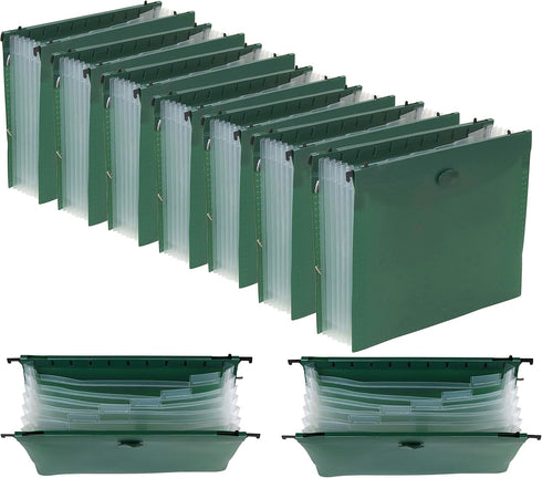 Iconikal Expanding Hanging File Folder, 7 Divider Pockets, Green, 12-Pack